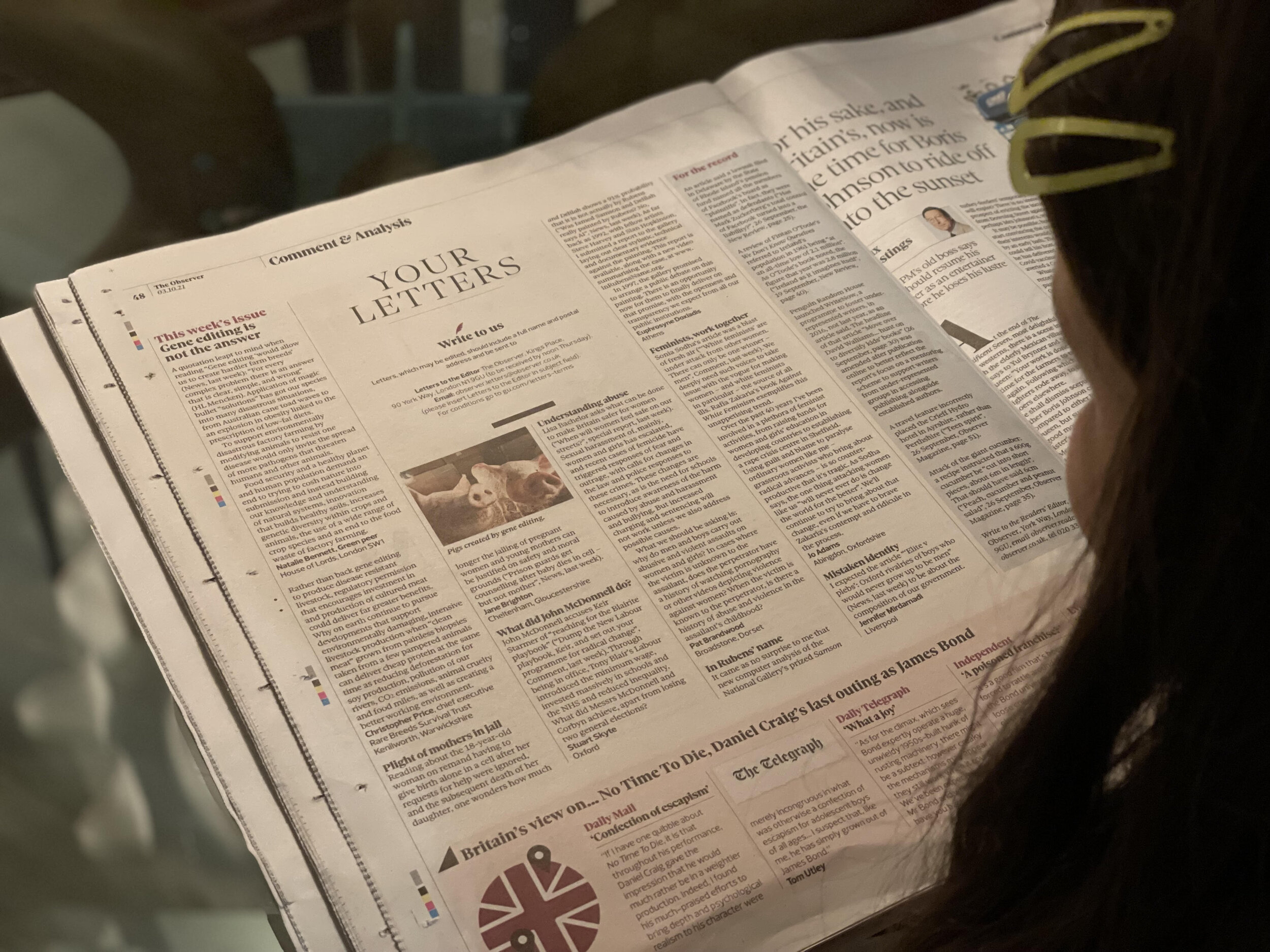 The Observer letters page with Euphrosyne Doxiadis's letter about the ‘Samson and Delilah’